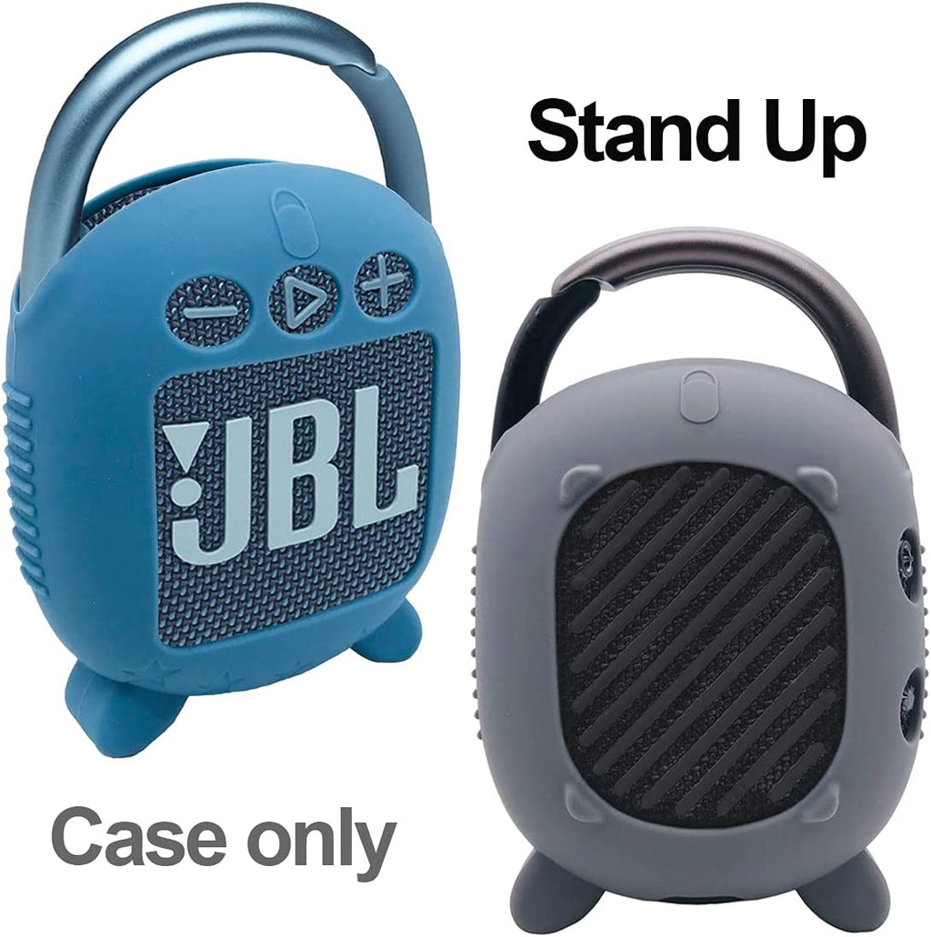 Silicone Protective Cover Case for JBL Clip 4 Portable Bluetooth Speaker with Stand Holder (Grey)